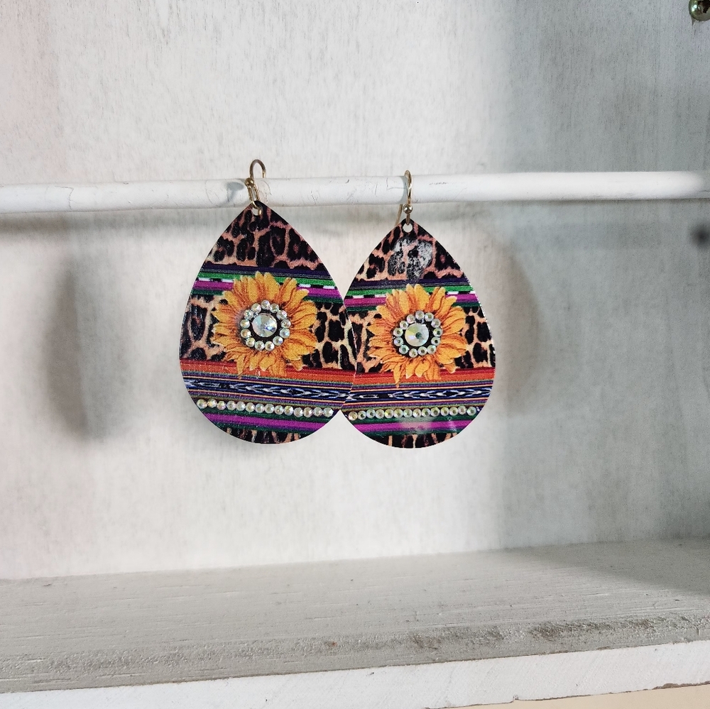 Yellow and Orange Teardrop Dangle Earrings with Ethnic Pattern